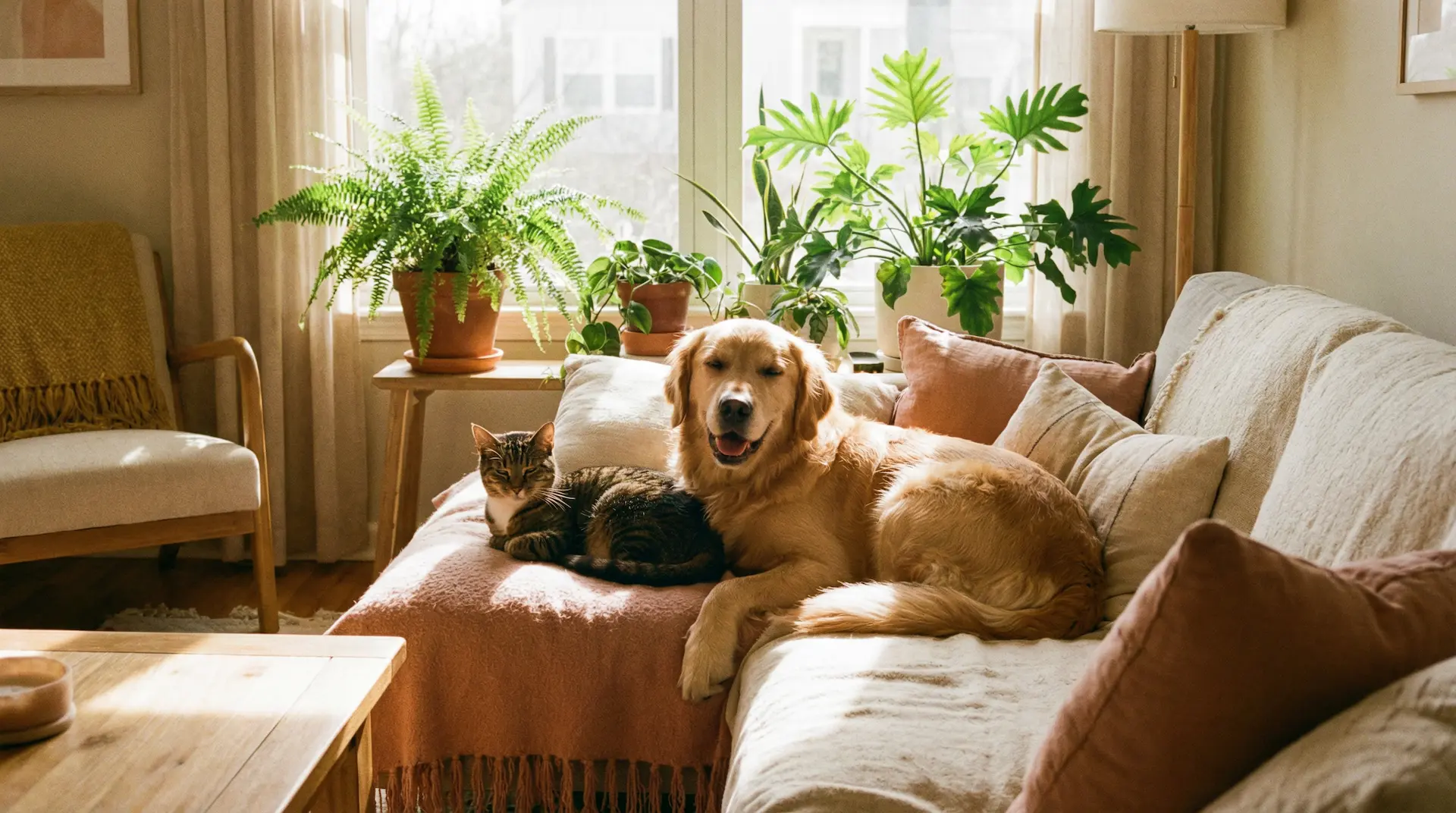 Hond en kat in gezellige omgeving